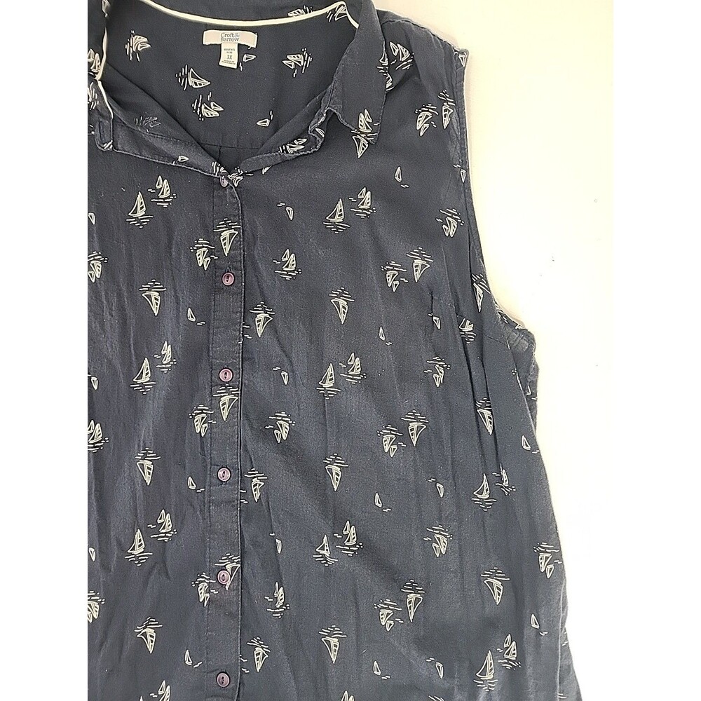 Coastal Nautical Sailboat Sailing Navy‎ Blue Sleeveless Top | Croft & Borrow 3X - Picture 4 of 7